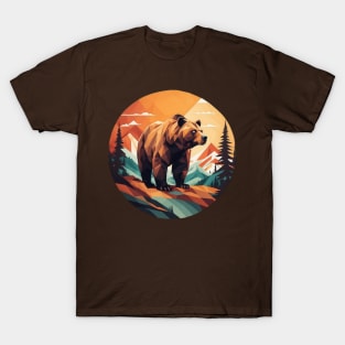 Geometric Bear In Mountain Forest T-Shirt